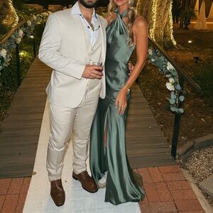 Revelry Athena Satin Rosemary Colored Dress